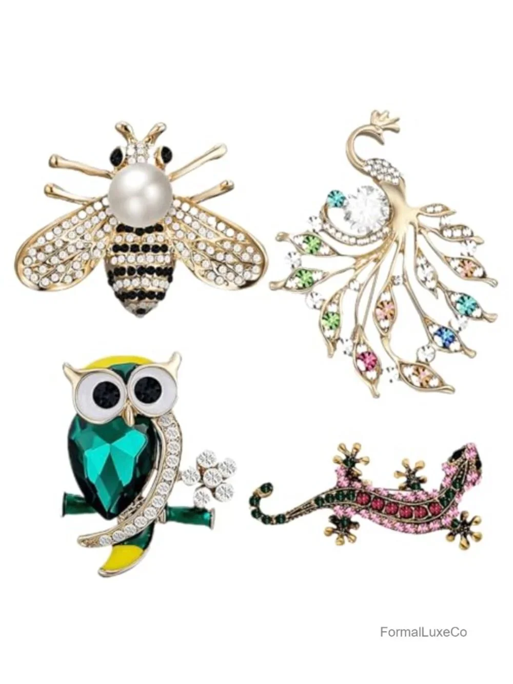 4 Pc Vintage Crystal Brooch Set Rhinestone Pins for Women Coats Dresses Scarves
